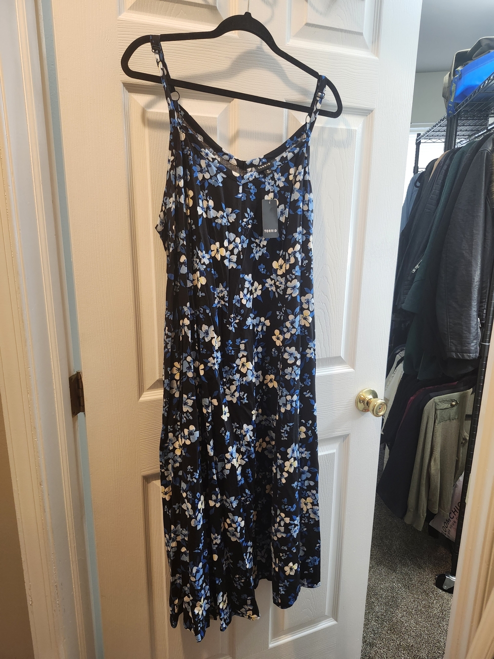Torrid Black Slip Dress with Blue and White Floral Print; NWT, 3X
